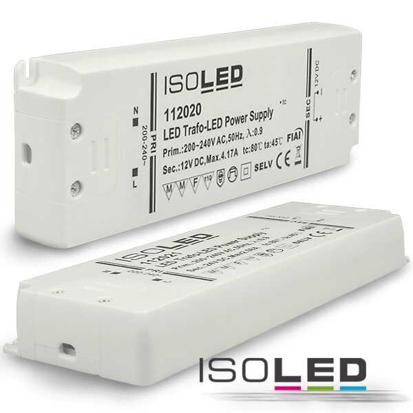 LED Trafo 12V/DC, 0-50W, SELV, ultraflach
