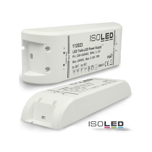 LED Trafo 24V/DC, 0-75W, SELV, flach