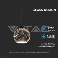 LED PENDANT LIGHT HOLDER E27 WITH 3D GLASS LAMPSHADE -250MM