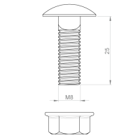 Unex Schraube DIN 603 mit Muttern M8X25 Verzinkung Klasse 6