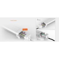 Tri Proof Leuchte, IP65, IK10, 50W, einstellbare Leistung : 46,42,38W, 140lm/W, Lichtfarbe wählbar- 3000K,4000K,5000K1200mm, 3x1,5mm2 durchverkabelt mit schraublosen Klemmen