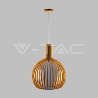 E27-WOODEN PENDANT LIGHT WITH CHROME DECORATIVE CAP+CANOPY+LAMPSHADE-RD-D:350*450MM