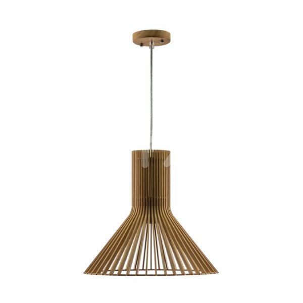 WOODEN PENDANT LIGHT WITH CHROME DECORATIVE-CAP+CANOPY+LAMPSHADE-E27-CONE-D:350*350MM