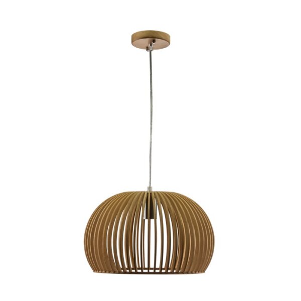 WOODEN PENDANT LIGHT WITH CHROME DECORATIVE-CAP+CANOPY+LAMPSHADE-E27-BIG ROUND-D:330*200MM