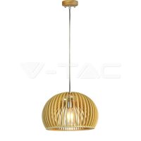 WOODEN PENDANT LIGHT WITH CHROME DECORATIVE-CAP+CANOPY+LAMPSHADE-E27-BIG ROUND-D:330*200MM