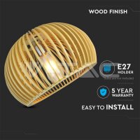 WOODEN PENDANT LIGHT WITH CHROME DECORATIVE-CAP+CANOPY+LAMPSHADE-E27-BIG ROUND-D:330*200MM