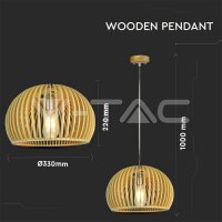 WOODEN PENDANT LIGHT WITH CHROME DECORATIVE-CAP+CANOPY+LAMPSHADE-E27-BIG ROUND-D:330*200MM