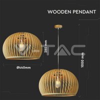 WOODEN PENDANT LIGHT WITH CHROME DECORATIVE-CAP+CANOPY+LAMPSHADE-E27-BIG ROUND-D:450*280MM