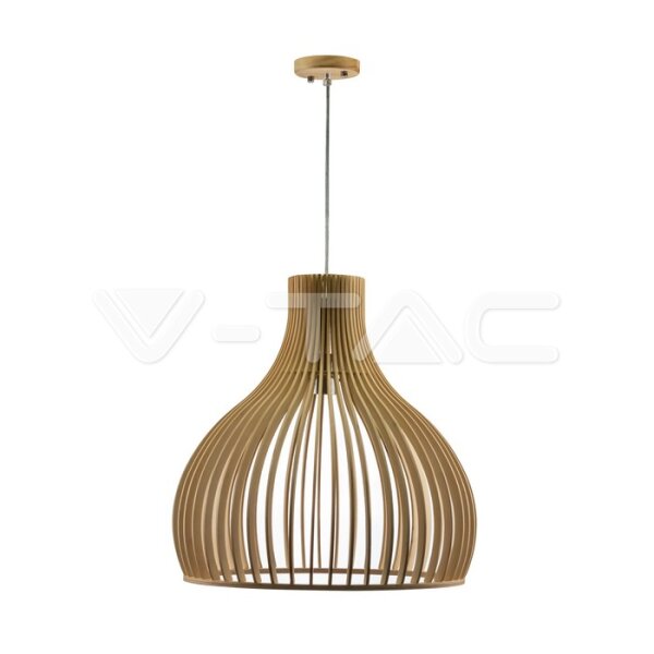 WOODEN PENDANT LIGHT WITH CHROME DECORATIVE-CAP+CANOPY+LAMPSHADE D27-CONE CAVE-D:450*450MM