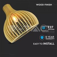 WOODEN PENDANT LIGHT WITH CHROME DECORATIVE-CAP+CANOPY+LAMPSHADE D27-CONE CAVE-D:450*450MM