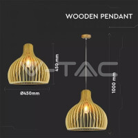 WOODEN PENDANT LIGHT WITH CHROME DECORATIVE-CAP+CANOPY+LAMPSHADE D27-CONE CAVE-D:450*450MM