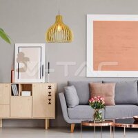 WOODEN PENDANT LIGHT WITH CHROME DECORATIVE-CAP+CANOPY+LAMPSHADE D27-CONE CAVE-D:450*450MM