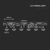 LED STRING LIGHT( 3M )WITH BULB( 6 BULBS )-MATT BLACK-IP65