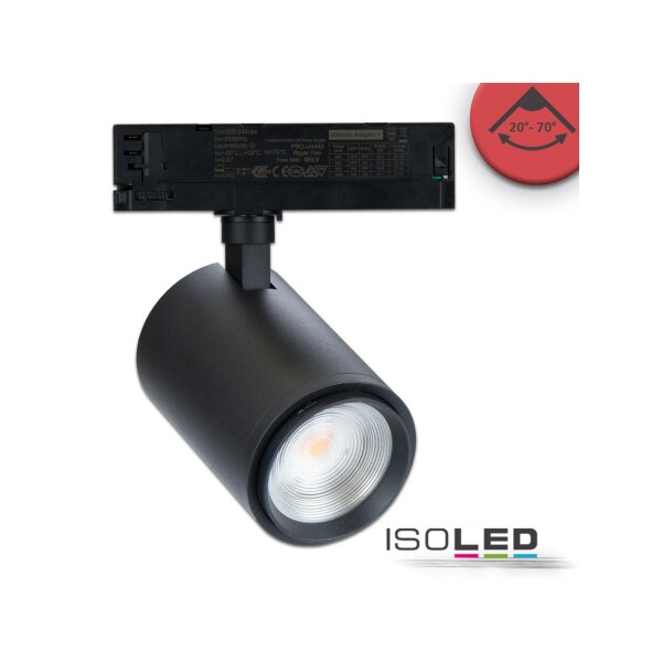 3-Phasen Schienen-Strahler fokussierbar, 34W, 20°-70°, schwarz matt, Meat 1900K