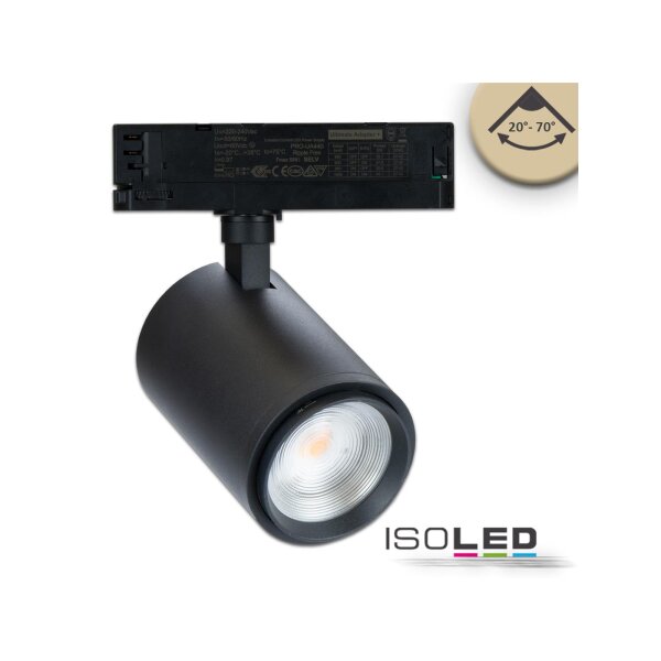 3-Phasen Schienen-Strahler fokussierbar, 34W, 20°-70°, schwarz matt, Fruit 3000K