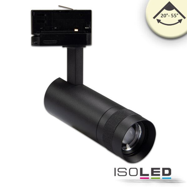 3-Phasen Schienen-Strahler fokussierbar, 8W, 20°-55°, schwarz matt, 3000K