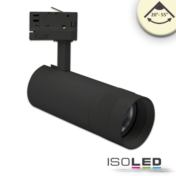 3-Phasen Schienen-Strahler fokussierbar, 24W, 20°-55°, schwarz matt, 3000K