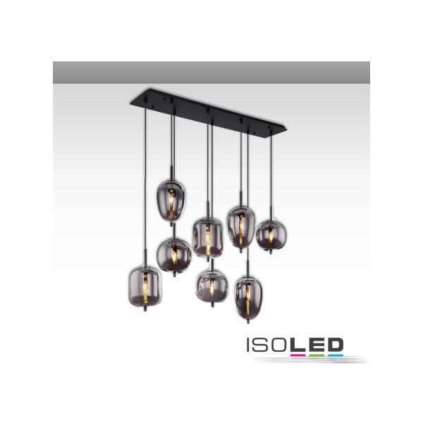 Hängeleuchte Metall schwarz, rauchglas, 8xE14 Fassung, exkl. Leuchtmittel