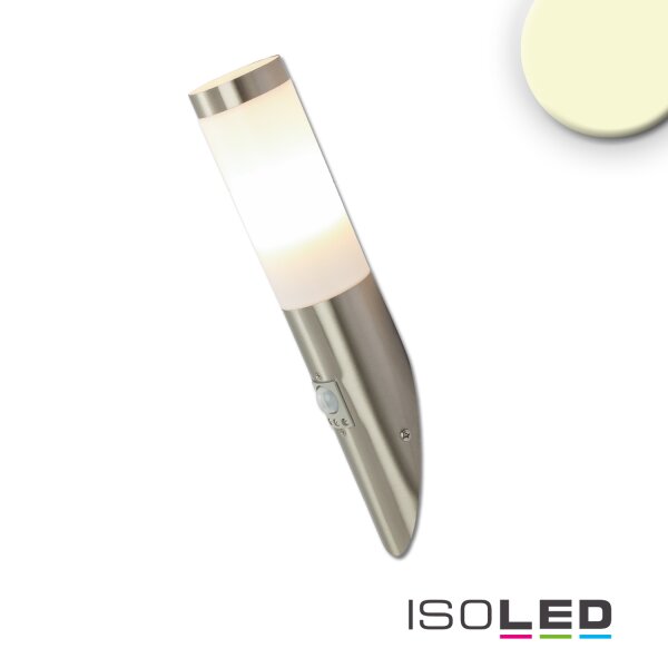 Wandleuchte Edelstahl, IP44, PIR Bewegungssensor, warmweiß, inkl. E27 LED Leuchtmittel 9W