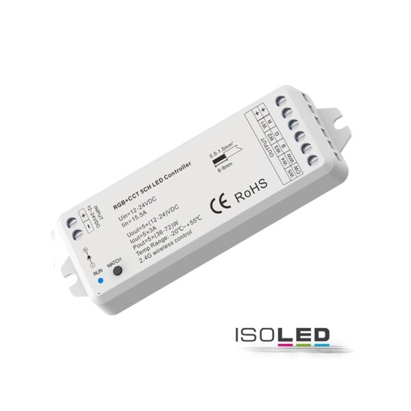 Sys-Pro RGB+CCT Funk Mesh PWM-Dimmer, 1-5 Kanal, 12-24V DC 5x3A