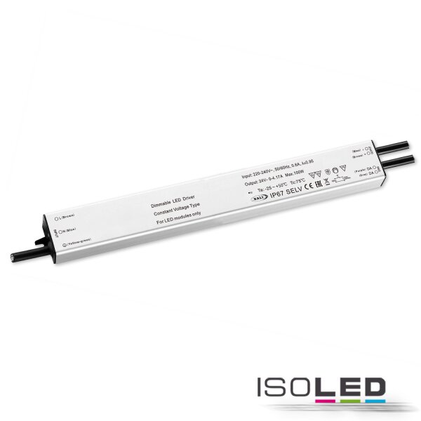 LED PWM-Trafo 24V/DC, 0-60W, Push/DALI-2 dimmbar, IP67, SELV, flach, ultraschmal