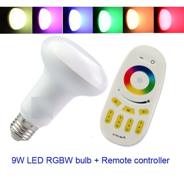 LED Birne, R63,  RGBW warm weiß, ohne Fernbedienung 9W, 230V, E27.