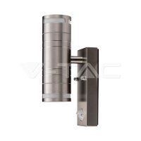 GU10-GLASS WALL FITTING WITH SENOR-STAINLESS STEEL BODY( H:21.5CM )-2 WAY-IP44