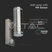 GU10-GLASS WALL FITTING WITH SENOR-STAINLESS STEEL BODY( H:21.5CM )-2 WAY-IP44