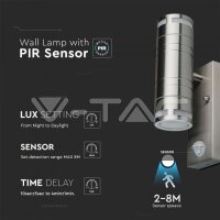 GU10-GLASS WALL FITTING WITH SENOR-STAINLESS STEEL BODY( H:21.5CM )-2 WAY-IP44