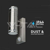 GU10-GLASS WALL FITTING WITH SENOR-STAINLESS STEEL BODY( H:21.5CM )-2 WAY-IP44