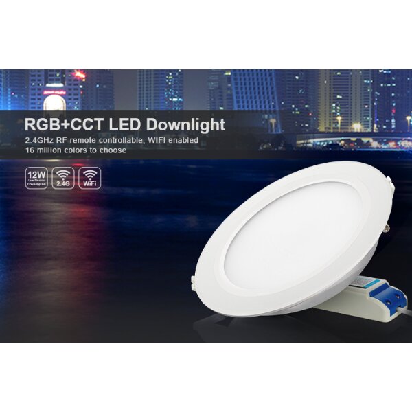 Downlight RGB+CCT, 12W, 230W, Außendurchmesser: 180mm, Ausschnitt: 150mm, Höhe: 40mm