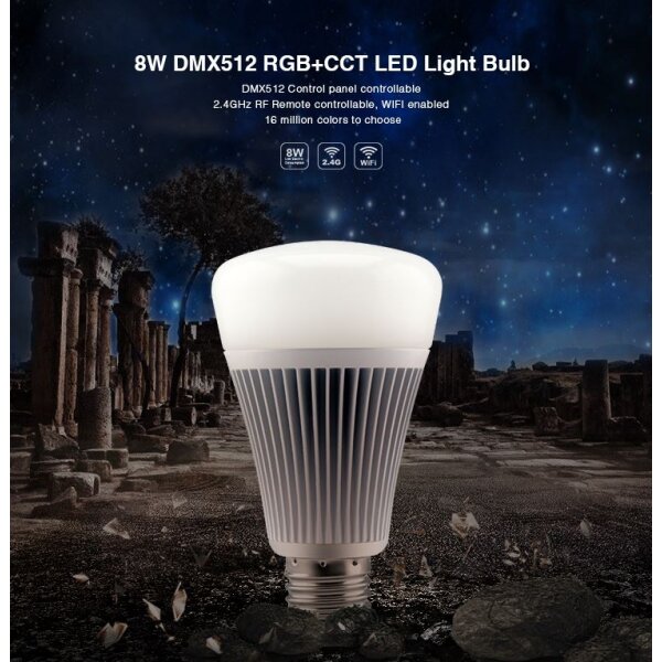 LED Birne, DMX512 RGB+CCT steuerbar, 8W