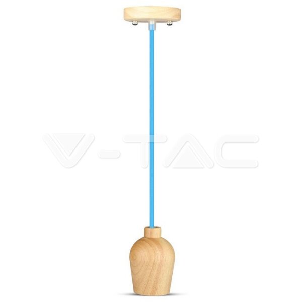 WOODEN PENDANT LIGHT BLUE WIRE