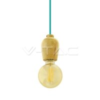 WOODEN PENDANT LIGHT BLUE WIRE