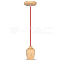WOODEN PENDANT LIGHT -RED WIRE