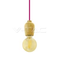 WOODEN PENDANT LIGHT -RED WIRE